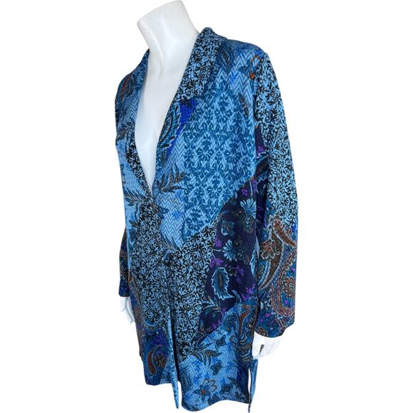 Susan Graver Petite Novelty Knit Jacket Shawl Collar Blue Teal MP NWOT Stretch - Picture 4 of 13